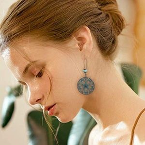 🆕Dangle Turquoise Medallion Wire Earrings
